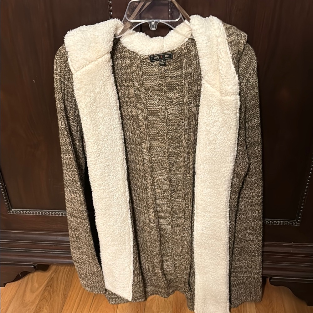 Cozy Brown Knit Sweater with Faux Fur Trim by Lefty & Me
